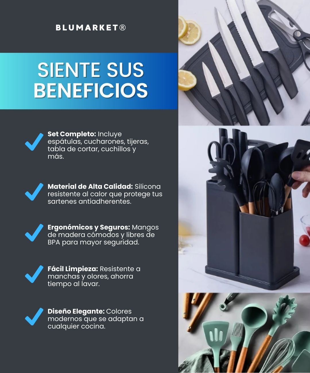 KITCHENWARE SET: Kit de 19 utensilios de silicona