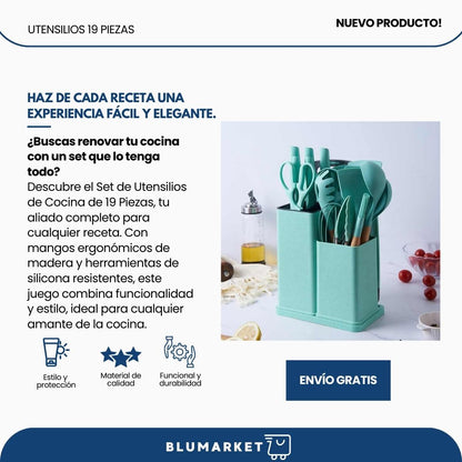 KITCHENWARE SET: Kit de 19 utensilios de silicona