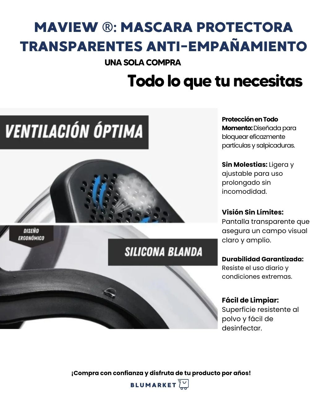 MaxView: Máscara protectora transparente anti-empañamiento